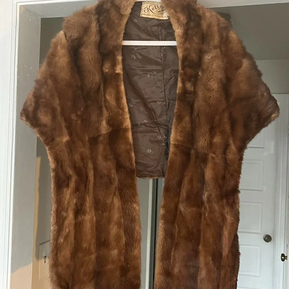 Vintage Kellers Fine Furs Brown Genuine Fur Shawl Luxury Coastal Grandma Chic - Picture 4 of 8